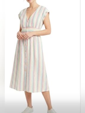 LOFT Rainbow Striped Button-Front Dress - Multicolor Size 2. SPRING!!!